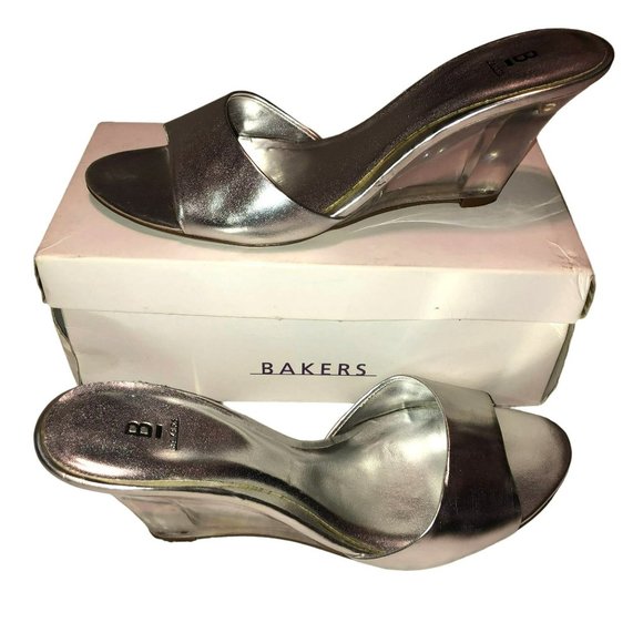 Bakers Shoes Bakers Clear Heel Wedge Sandals Size B Dani Silver W